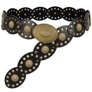 8588 Women Disc Concho Leather Belt Western Cowgirl Hollow Belt Vintage Boho